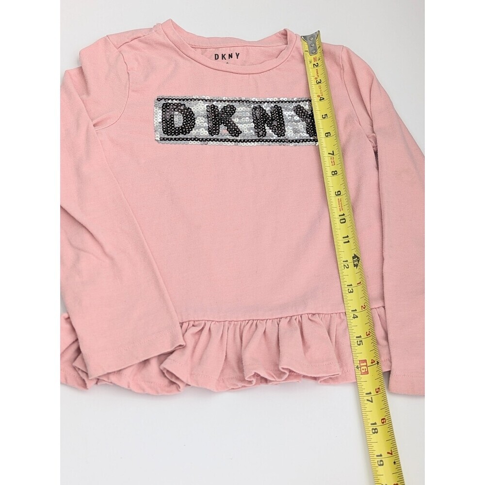 DKNY Girls' (Size 6) Long Sleeve Tee/Top w/Sequins Logo & Ruffled Hem - Picture 7 of 12